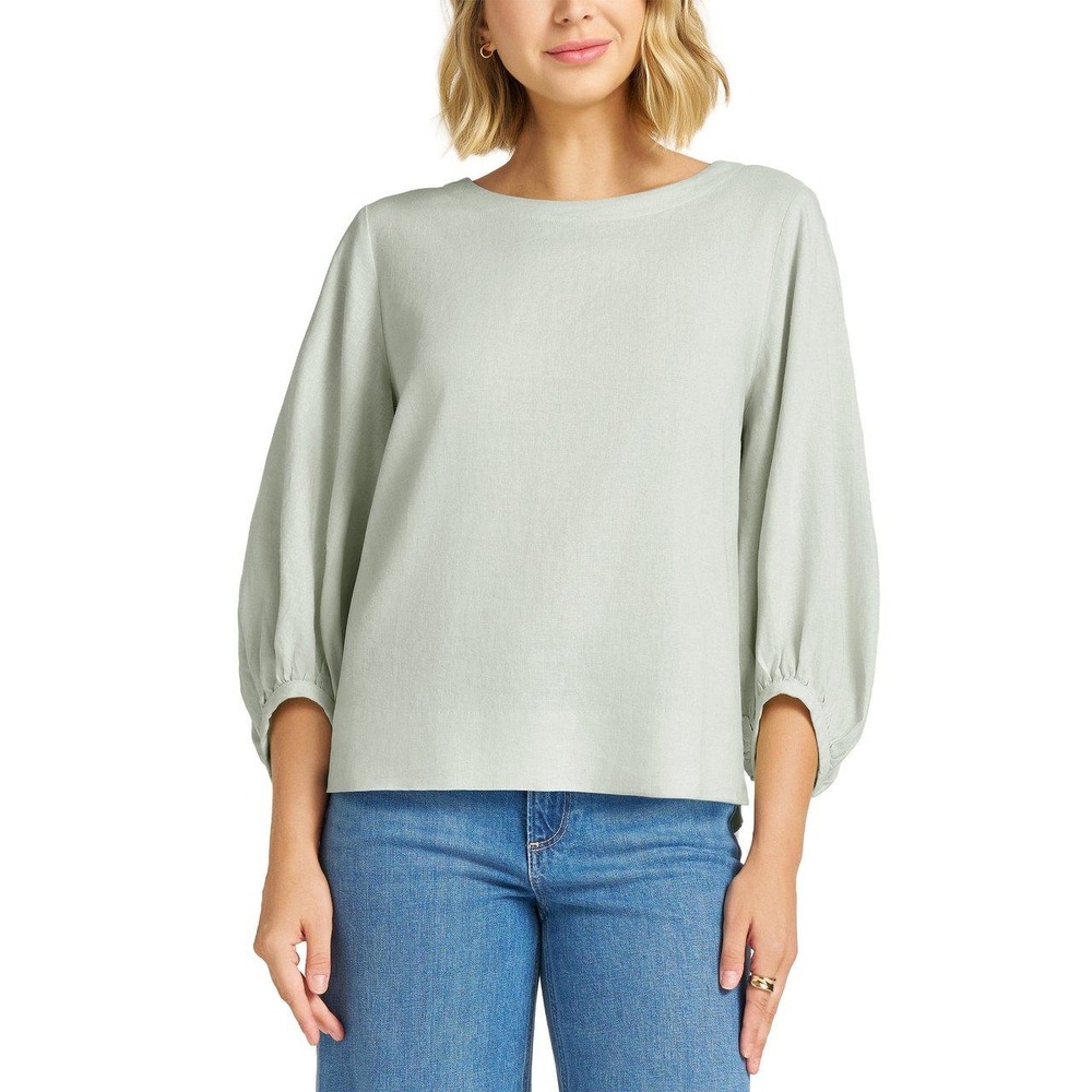 Matty M Womens Linen Blend 3/4 Balloon Sleeve Top Sage Green Medium NWT